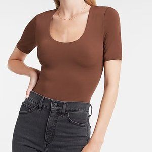 NWT! Express Body Contour Compression Brown Scoop Neck Thong Bodysuit - Medium